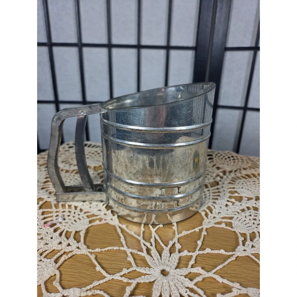 Vintage Foley Sift-Chine Triple Screen Flour Sifter Galvanized Metal Farmhouse